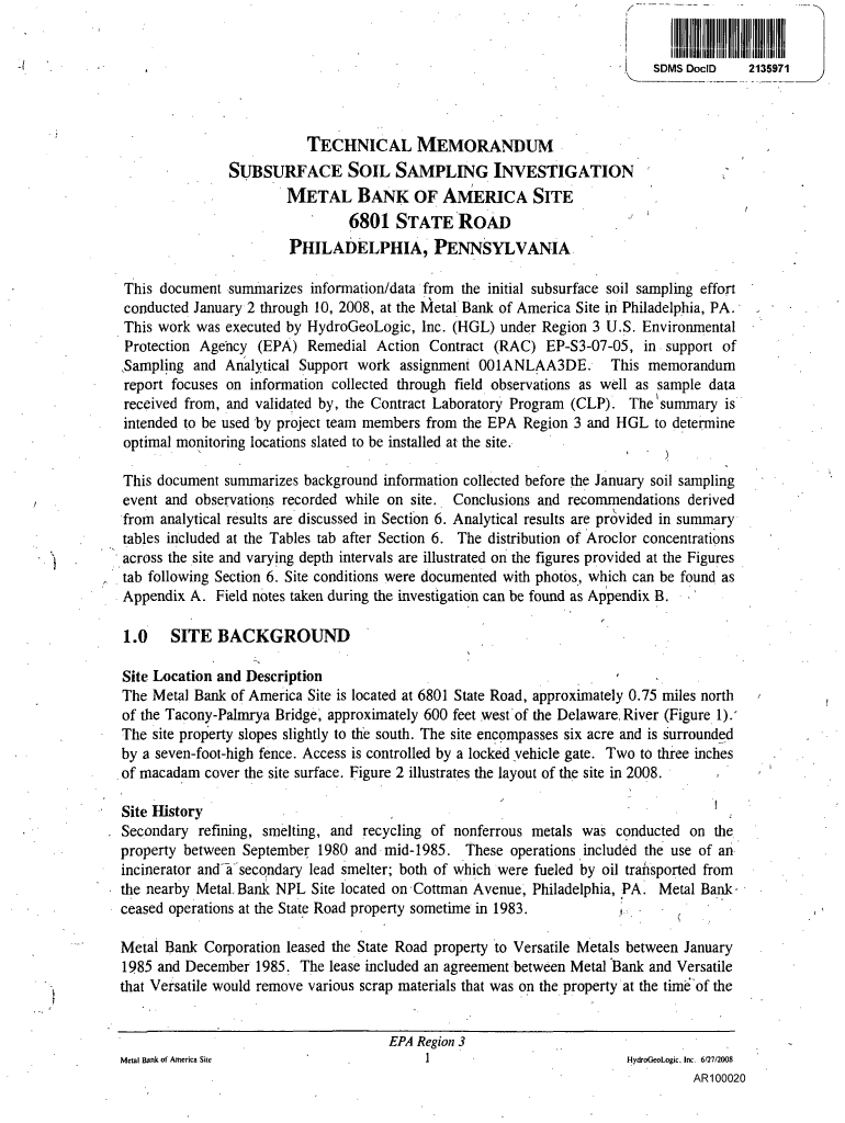 Technical Report Of Soil Investigation Nyc Fillable Online REDACTED TECHNICAL MEMORANDUM - SUBSURFACE SOIL