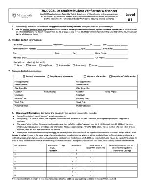 Dependent Student Level 1 Verification Form - Monmouth ...