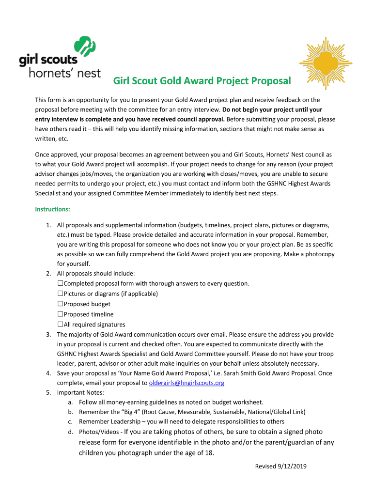 Fillable Online Gold Award Proposal Form Fillable PDF Girl Scouts of