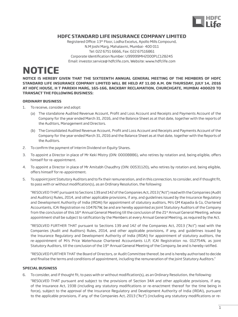 Fillable Online HDFC Life Corporate Office Address and Contact Details