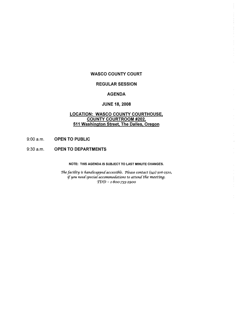 Fillable Online WASCO COUNTY COURT REGULAR SESSION AGENDA Fax Email