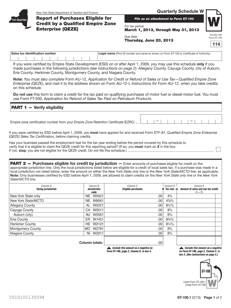 Fillable Online tax ny Fillable Online tax ny Form ST100.13/14Report