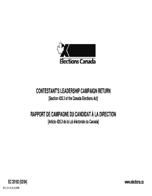 CONTESTANT'S WEEKLY LEADERSHIP CAMPAIGN RETURN - elections.ca