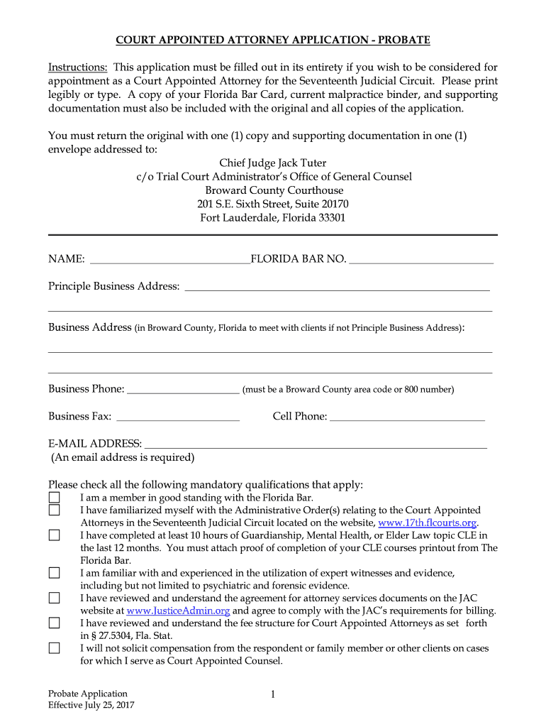 Fillable Online Court Appointed / Conflict Attorney Application 2nd