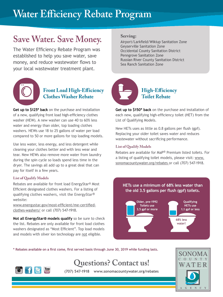 Fillable Online Water Efficiency Rebates. Clothes washer and toilet ...
