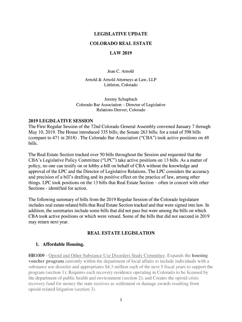 Fillable Online LEGISLATIVE UPDATE COLORADO REAL ESTATE LAW PDF Fax