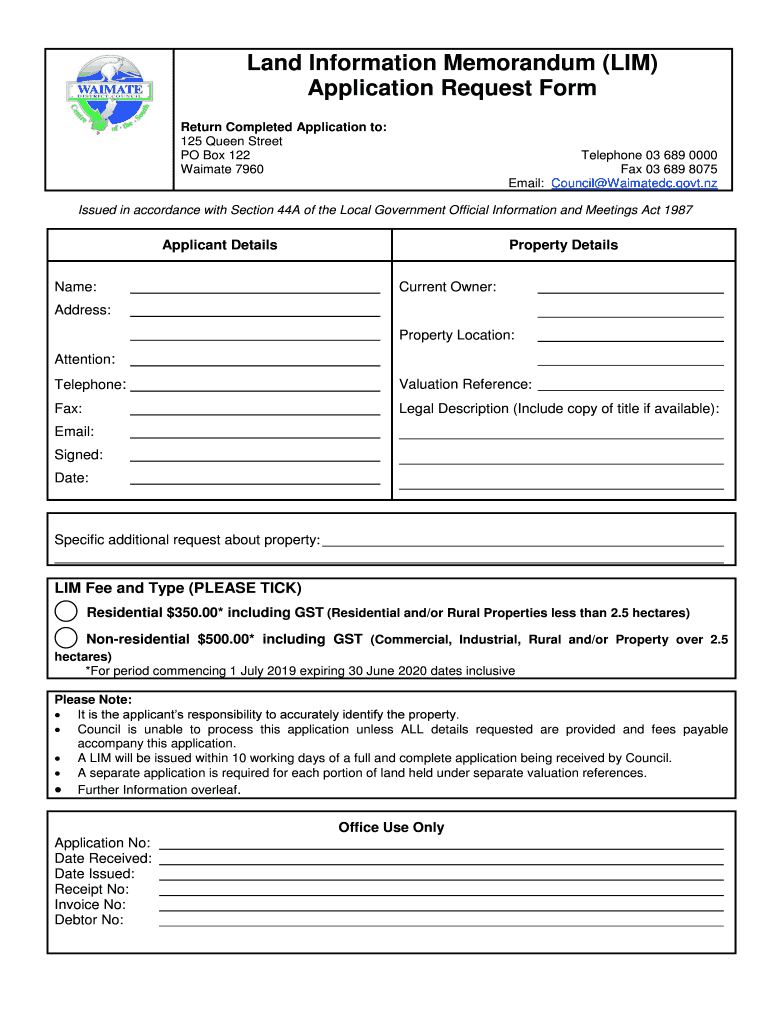 Fillable Online Land Information Memorandum (LIM) Application Request