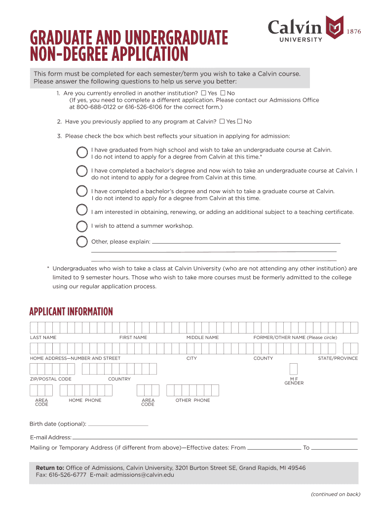 Graduate and Undergraduate Non-Degree Application Admission Preview on Page 1