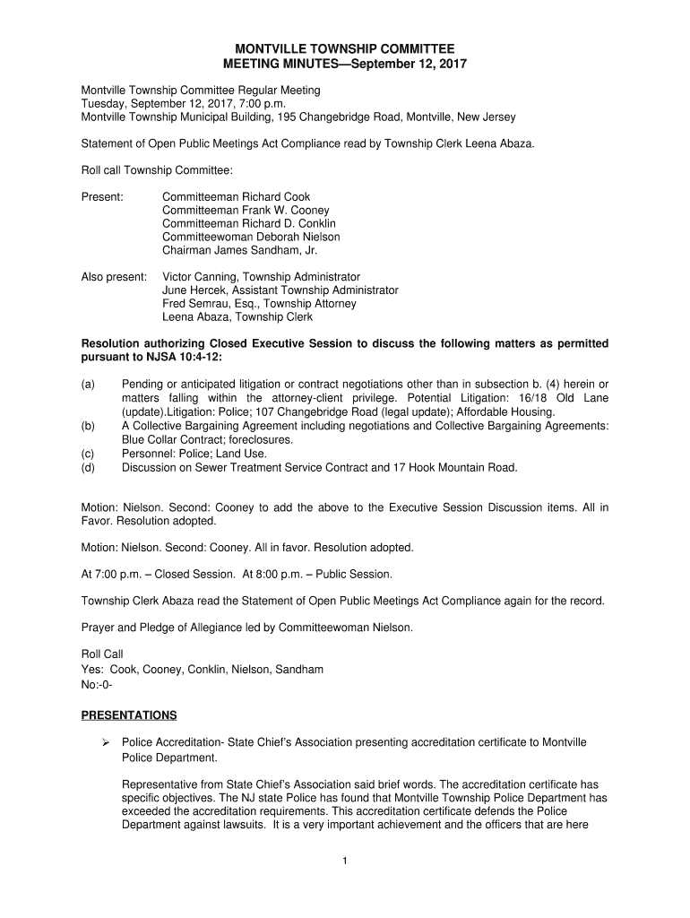 Fillable Online Montville Township Municipal Building, 195 Changebridge