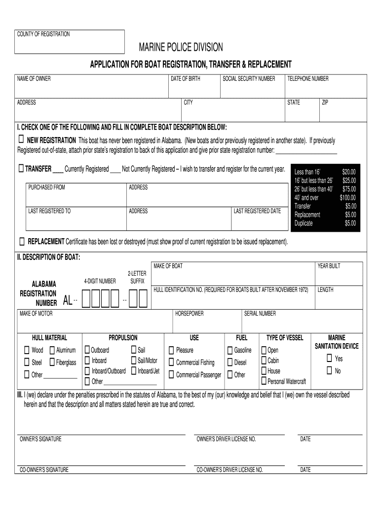 Boat Registration - Alabama Law Enforcement Agency Preview on Page 1