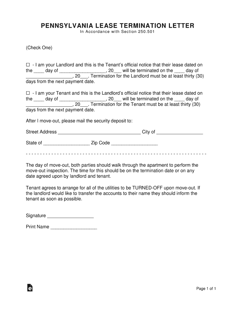 pa lease termination letter Preview on Page 1