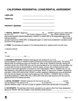CA Residential Lease Rental Agreement Form Fill And Sign Printable 