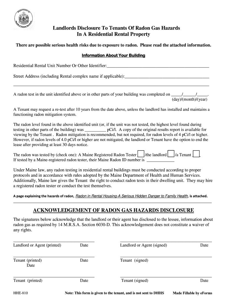 Maine Landlord's Disclosure of Radon Gas Preview on Page 1