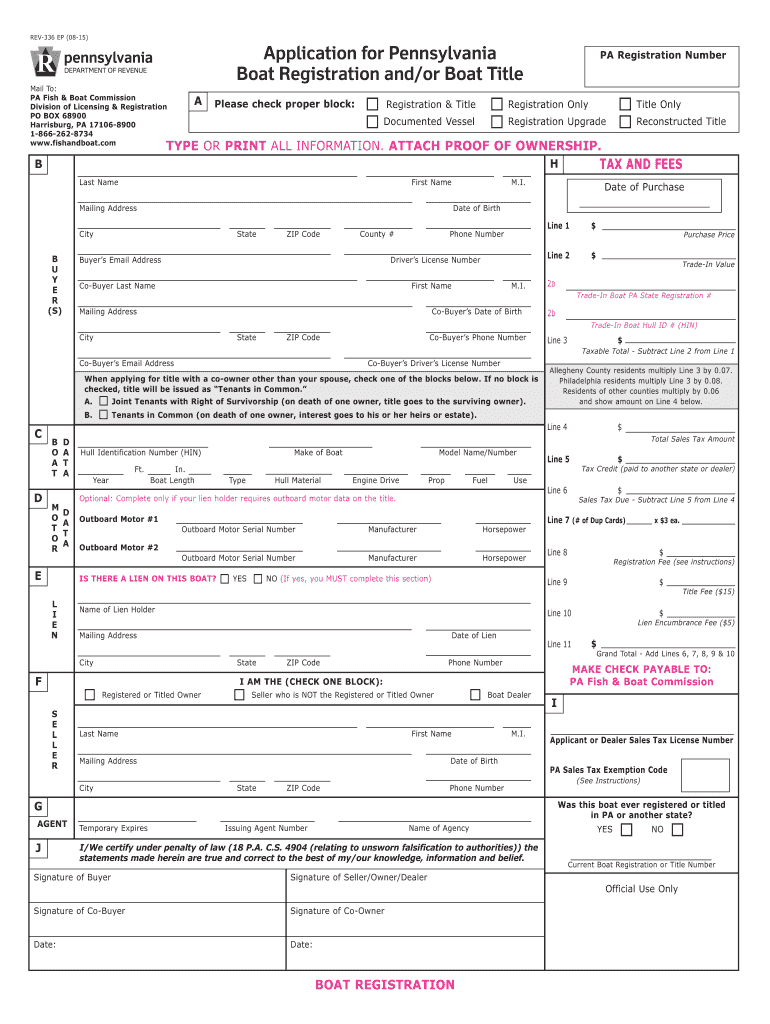 Application for Pennsylvania Boat Registration and or Boat Preview on Page 1