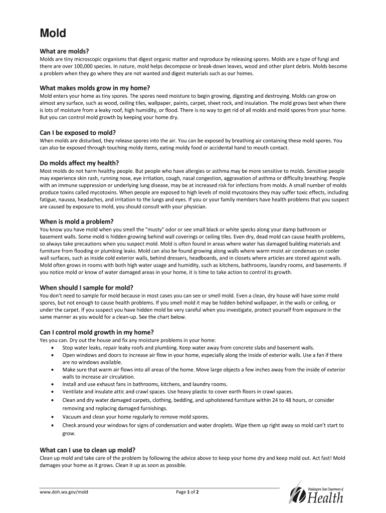 Fillable Online Washington Mold Hazard Information Disclosure Form Fax ...