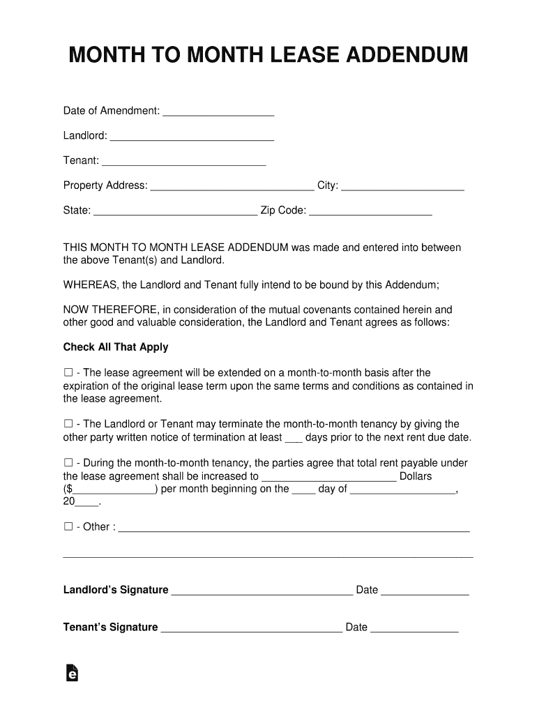 Month To Month Addendum To Lease Agreement Printable Form Templates 