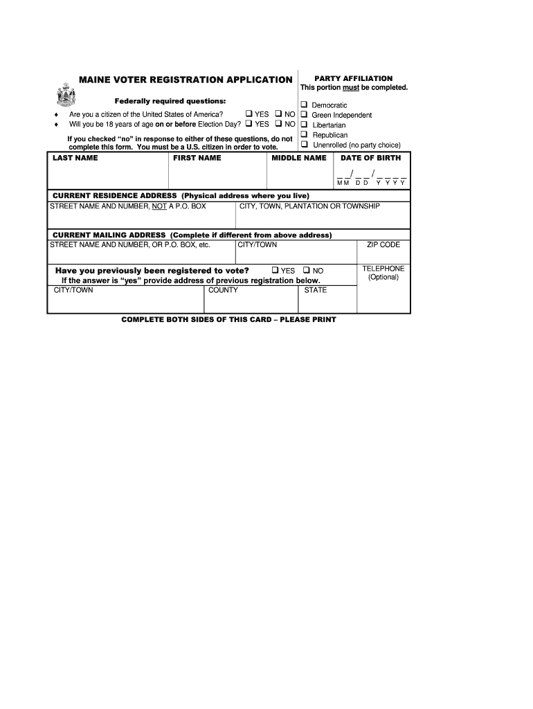maine voter registration application Preview on Page 1