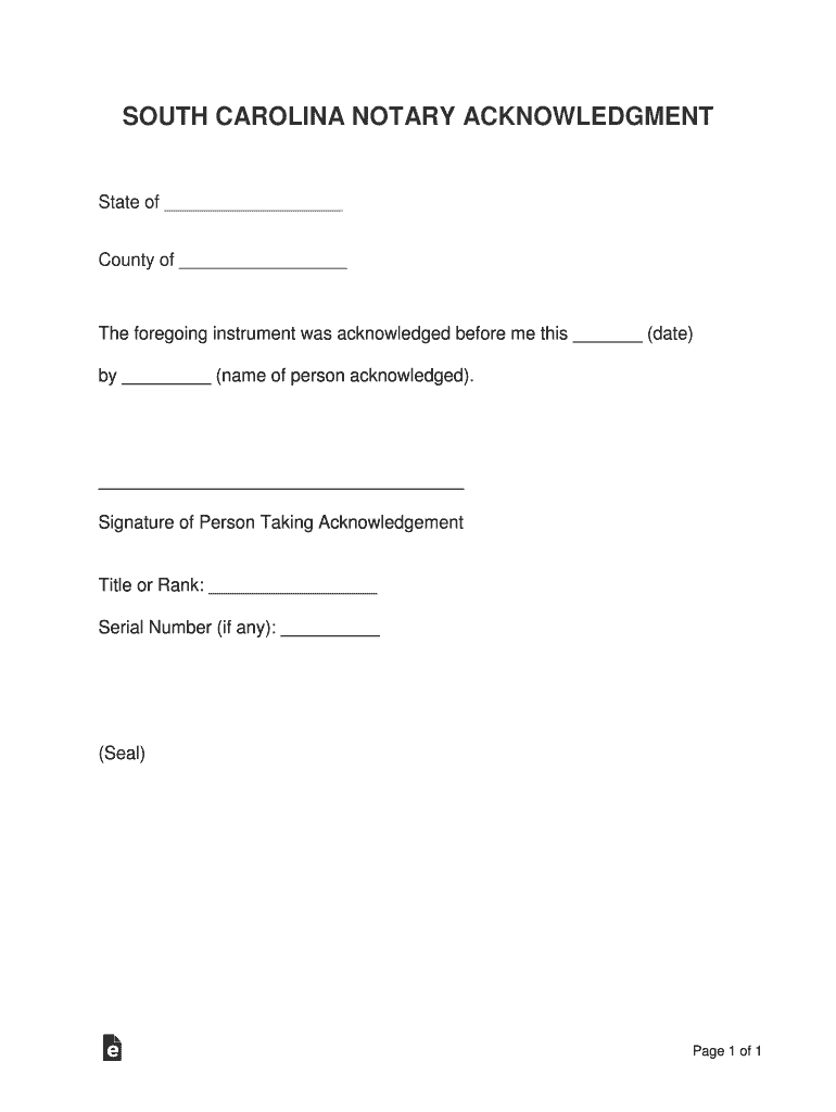 south carolina notary form Preview on Page 1