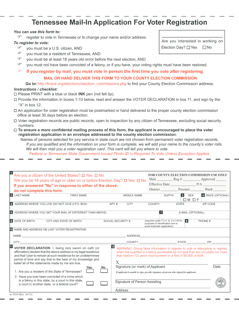 tn voter registration form Preview on Page 1