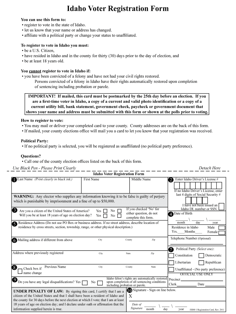 Idaho Voter Registration Form Preview on Page 1