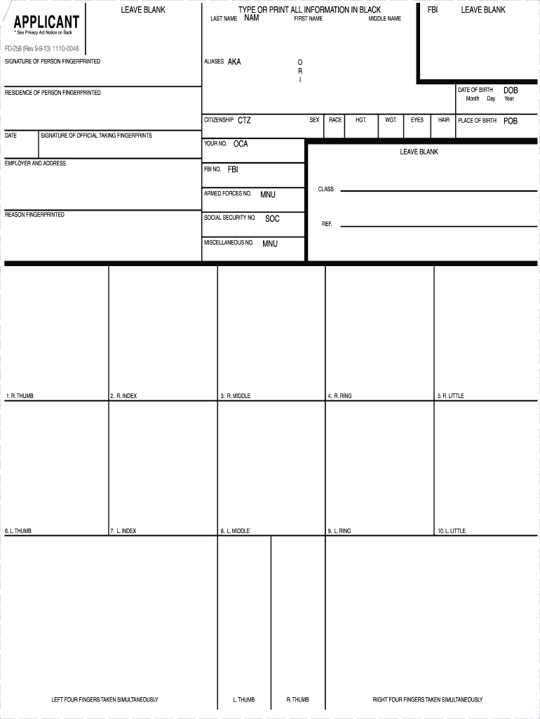 FBI FD258 2013 Fill and Sign Printable Template Online US Legal Forms