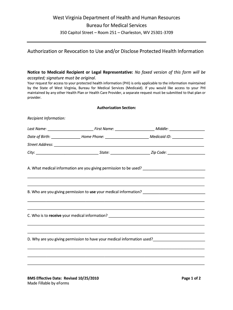 wv medical authorization form Preview on Page 1