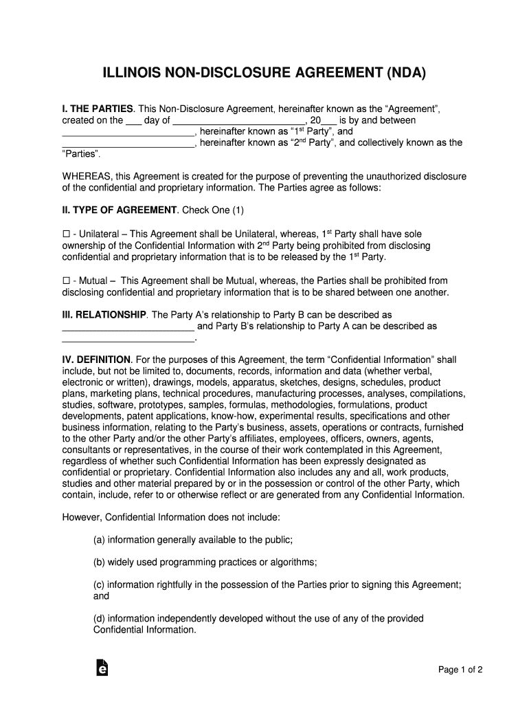 Fillable Online Illinois NonDisclosure Agreement (NDA) Template Fax