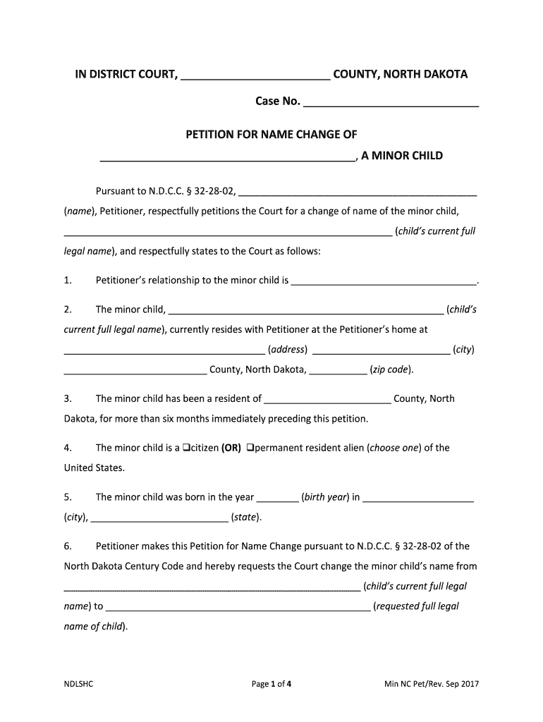 IN DISTRICT COURT, COUNTY OF , STATE OF NORTH DAKOTA IN THE Preview on Page 1