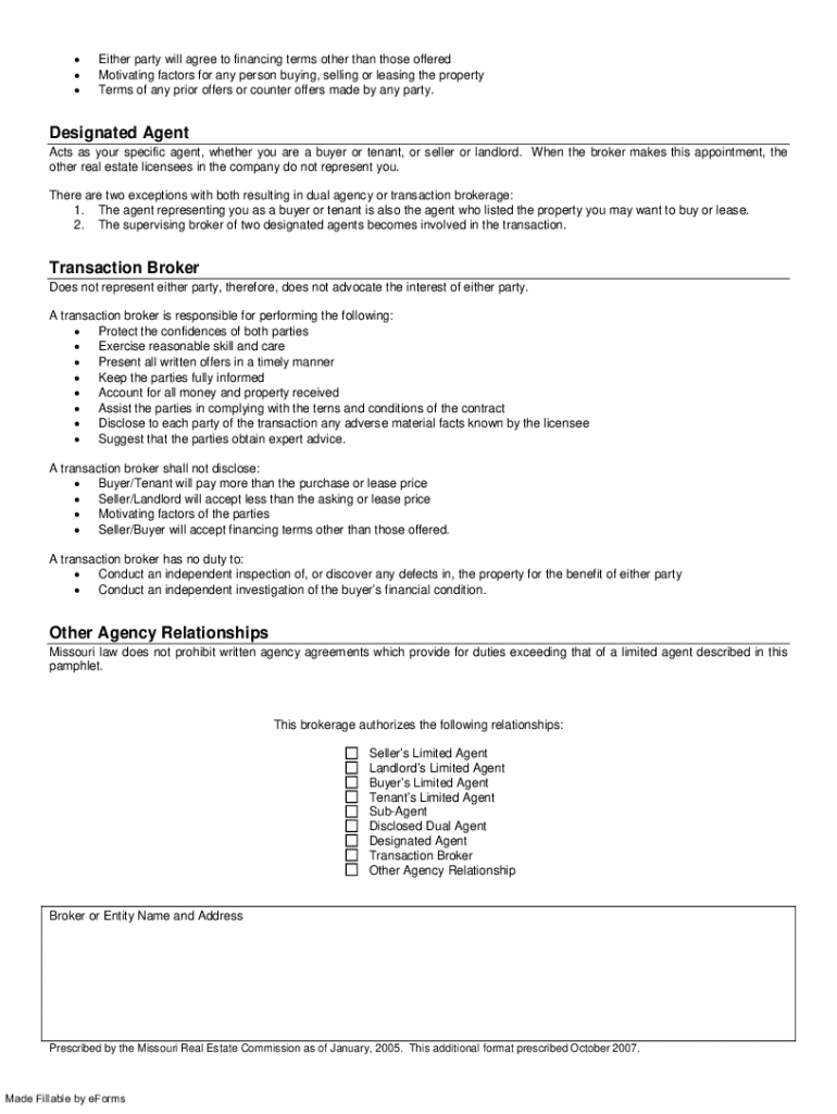 missouri broker disclosure form Preview on Page 1