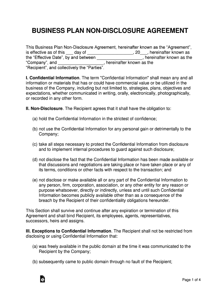 Trade Secret Non-Disclosure Agreement Template - eforms Preview on Page 1