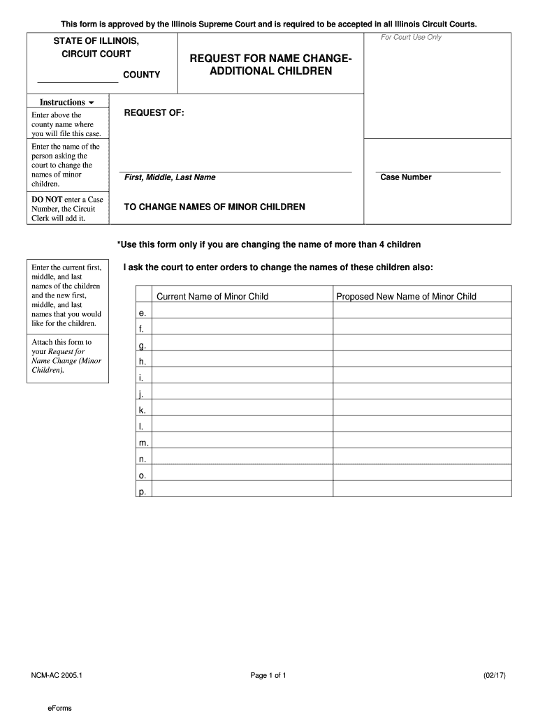 Illinois - Request for Name Change - Additional Children Preview on Page 1