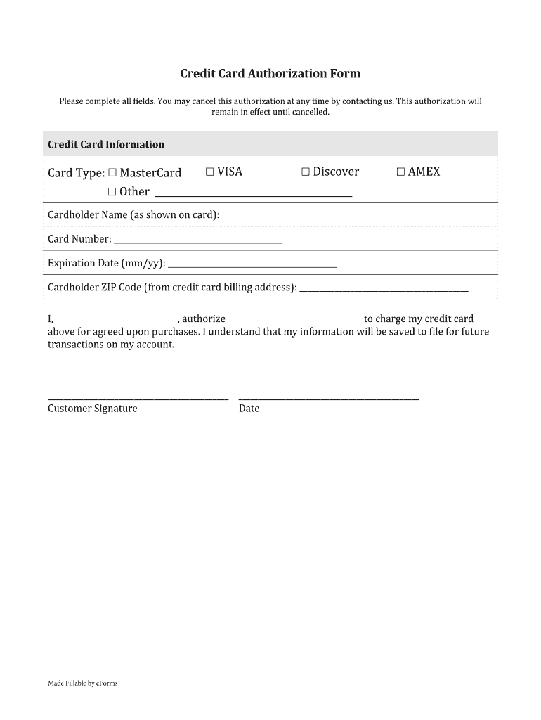 Simple Credit Card Authorization Form - Fill and Sign Printable Throughout Credit Card On File Form Templates