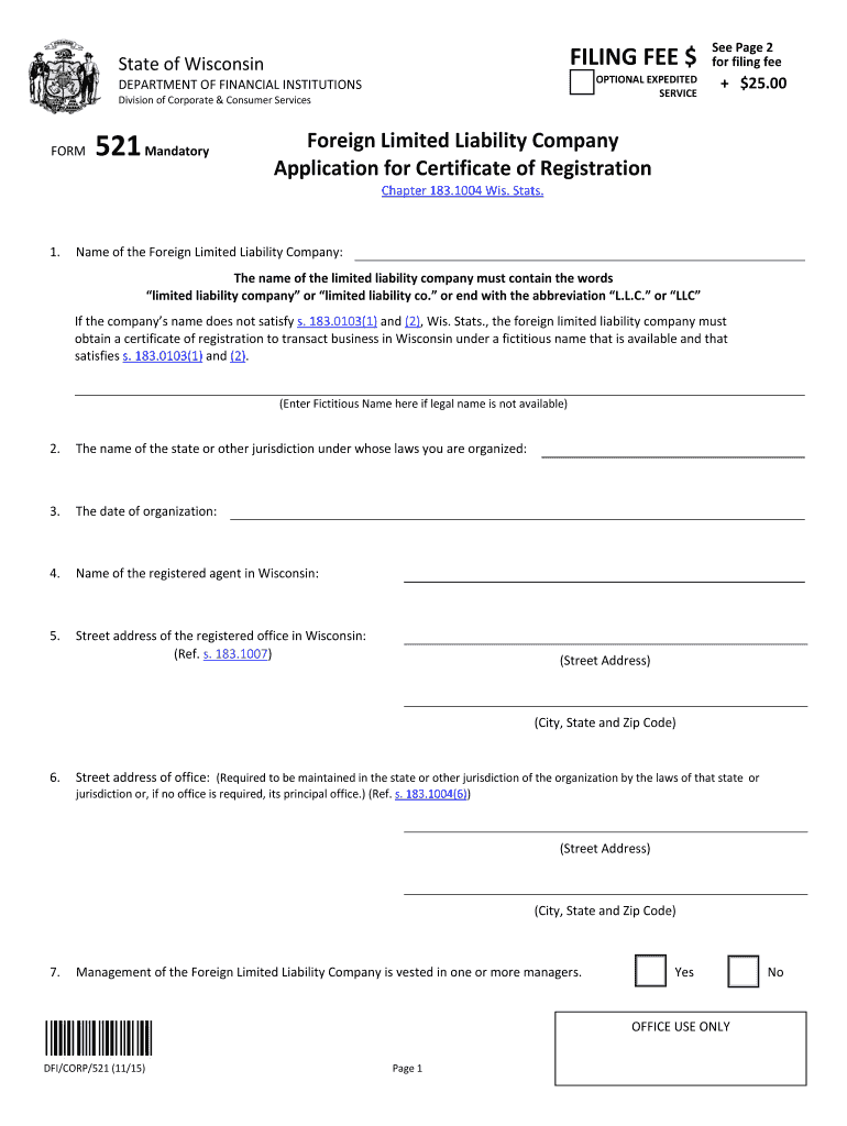 Foreign Limited Liability Company-Application for Certificate of Registration Preview on Page 1