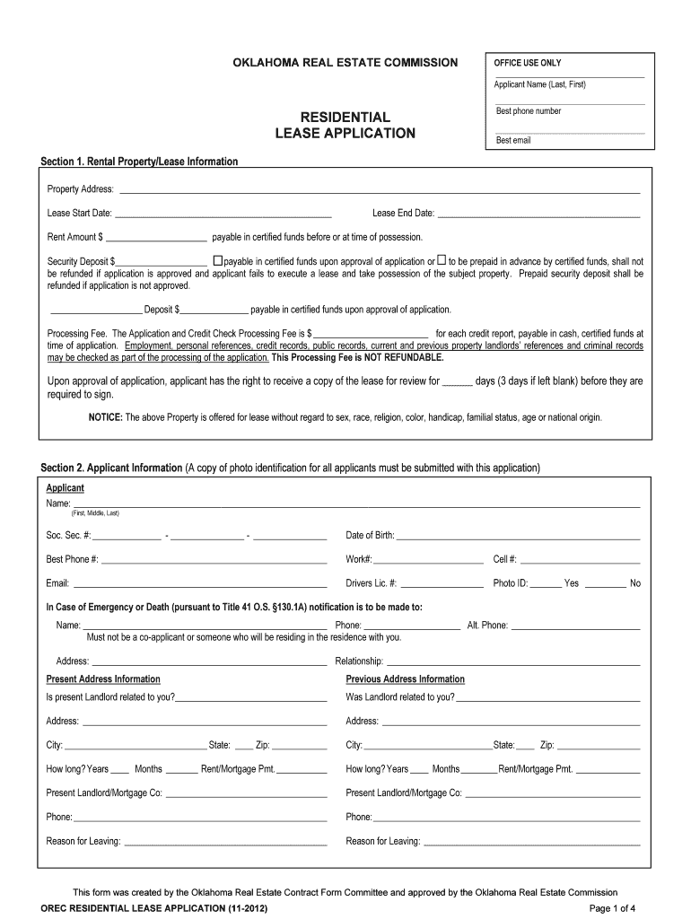 Oklahoma Standard Residential Lease Agreement - eForms Preview on Page 1