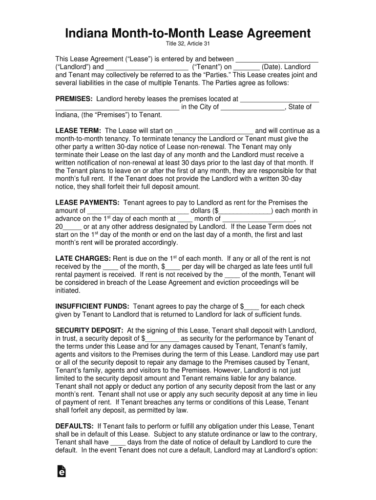 indiana lease agreement Preview on Page 1