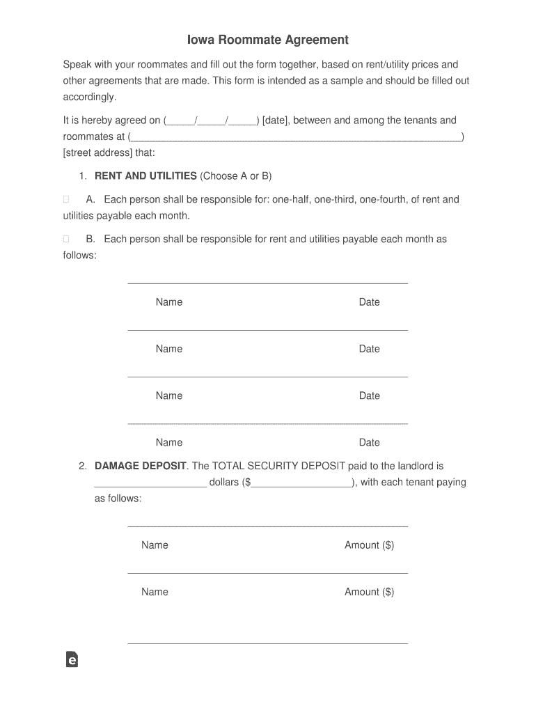 Sample Roommate Agreement - The University of Iowa Preview on Page 1
