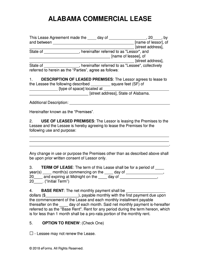 Alabama Commercial Lease Agreement Preview on Page 1