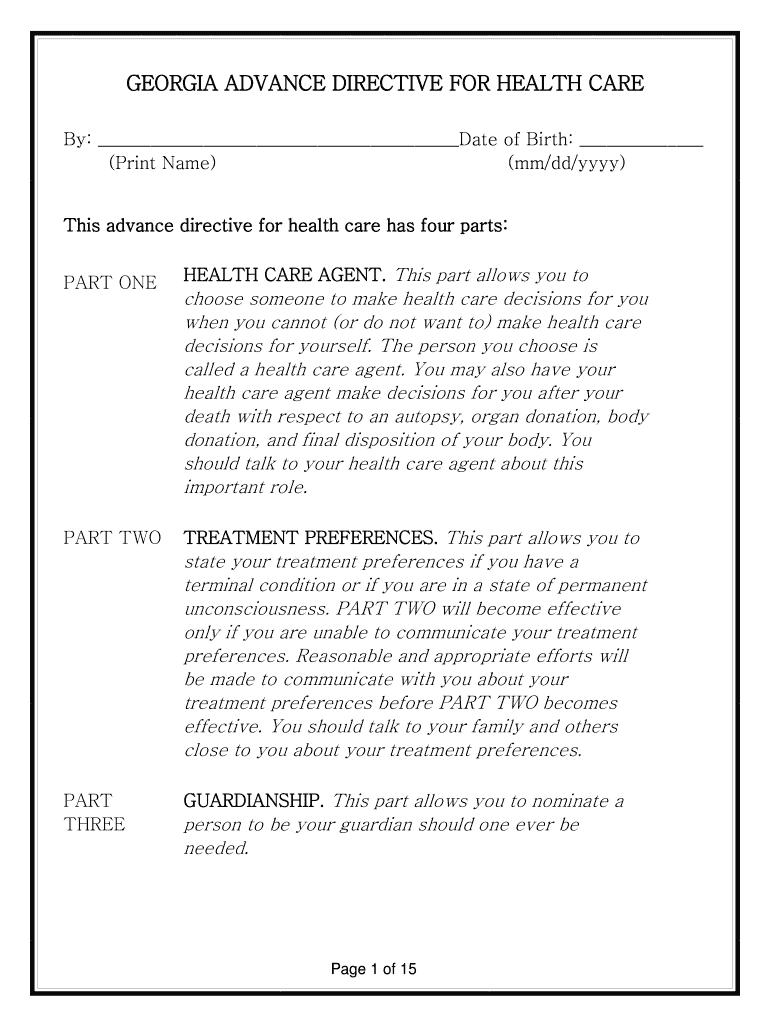 georgia advance directive for health care - Division of Aging ... Preview on Page 1