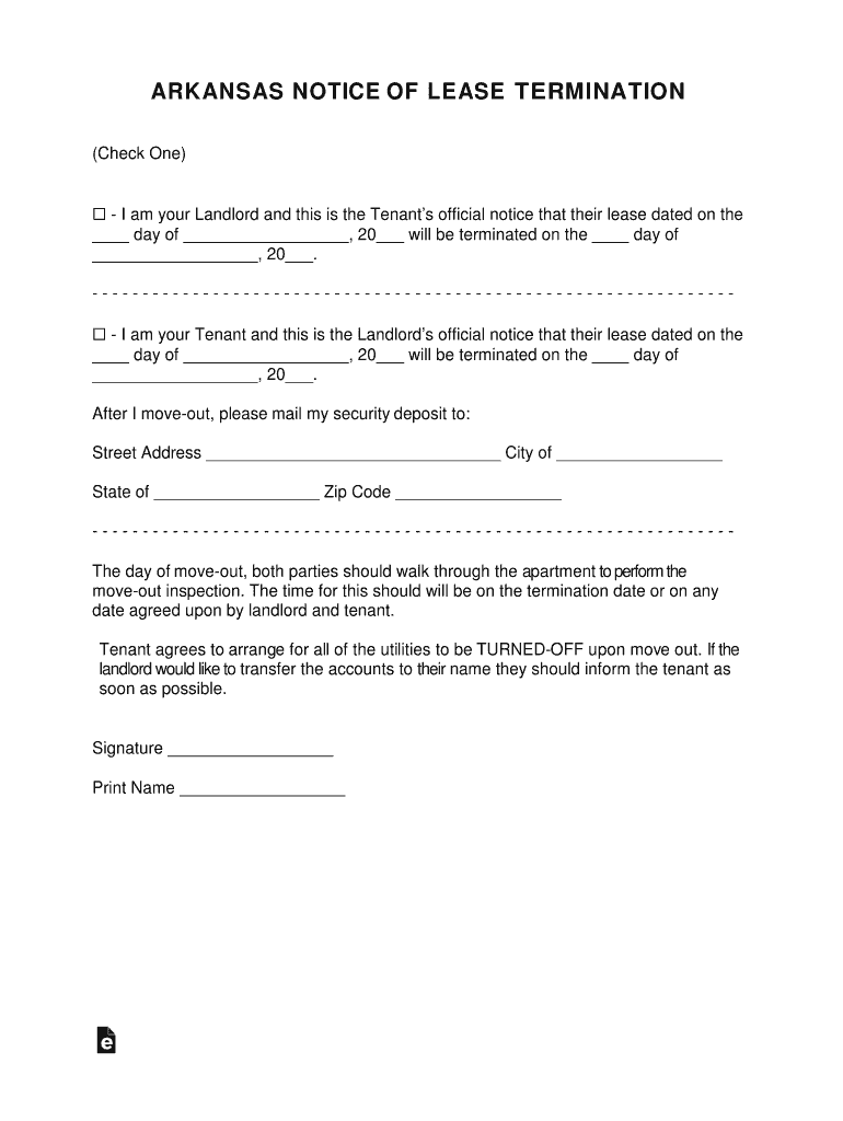 Arkansas Lease Termination Letter Form30-Day Notice Preview on Page 1