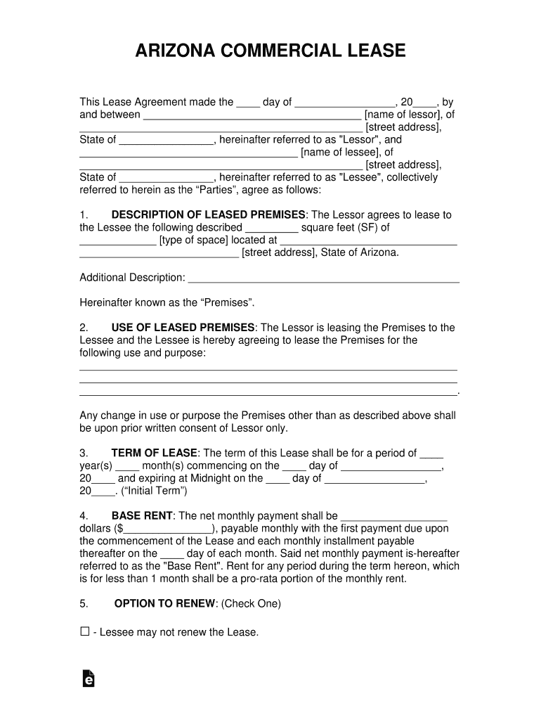 arizona commercial lease agreement Preview on Page 1