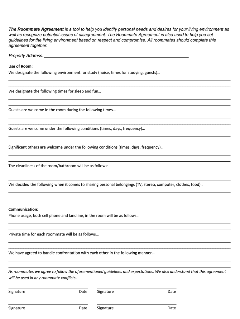 Roommate Agreement - Washington and Jefferson College Preview on Page 1