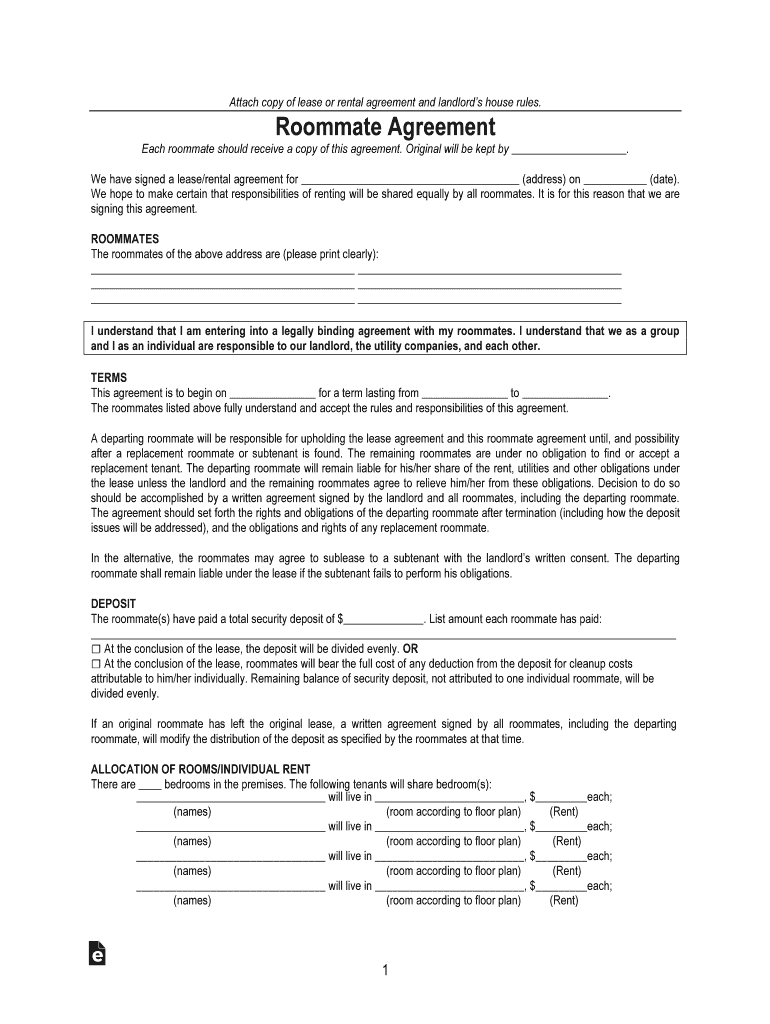 Printable Sample Roommate Agreement Form - Pinterest Preview on Page 1
