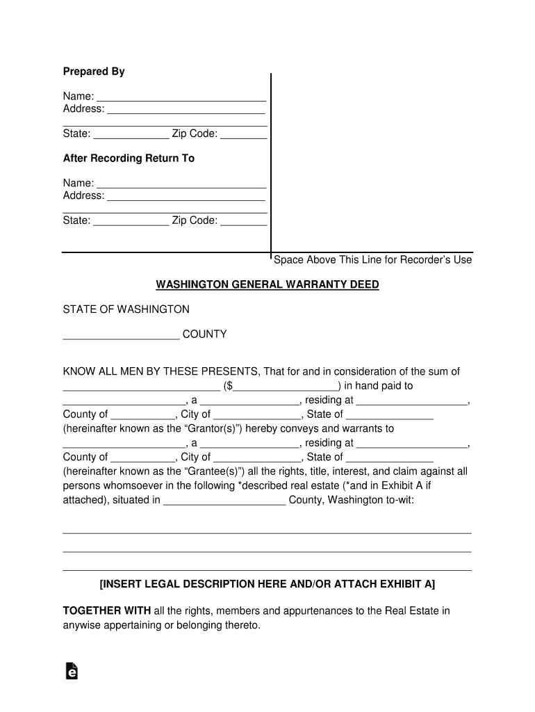 Washington General Warranty Deed Form Preview on Page 1