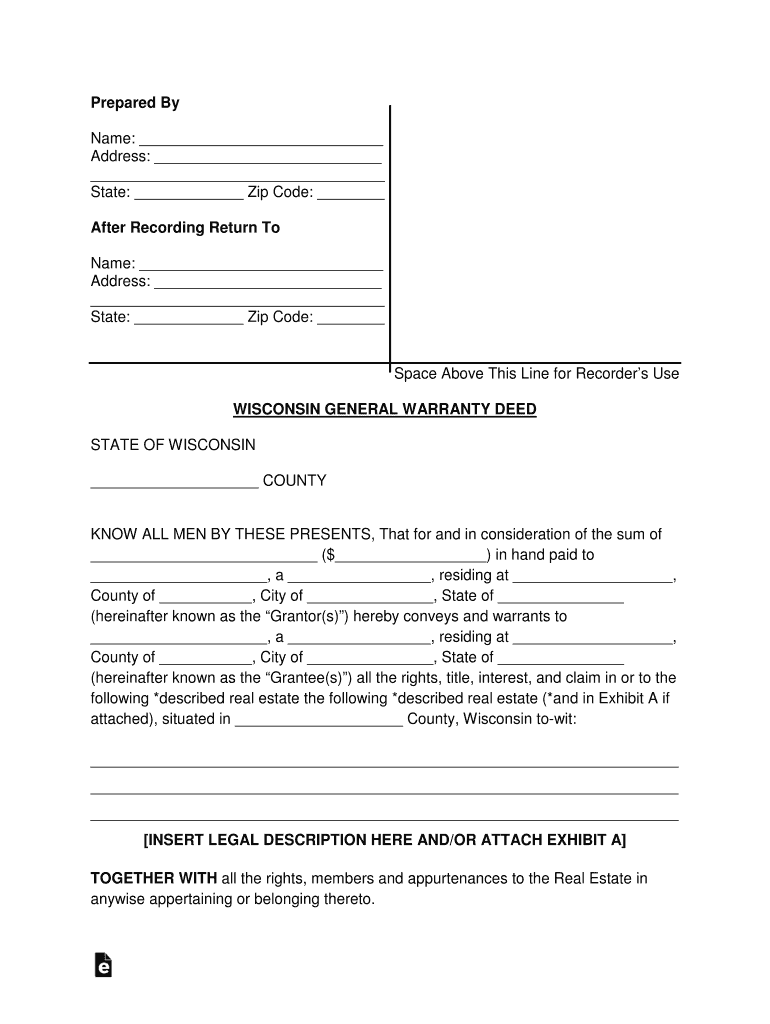 Wisconsin General Warranty Deed Form Preview on Page 1