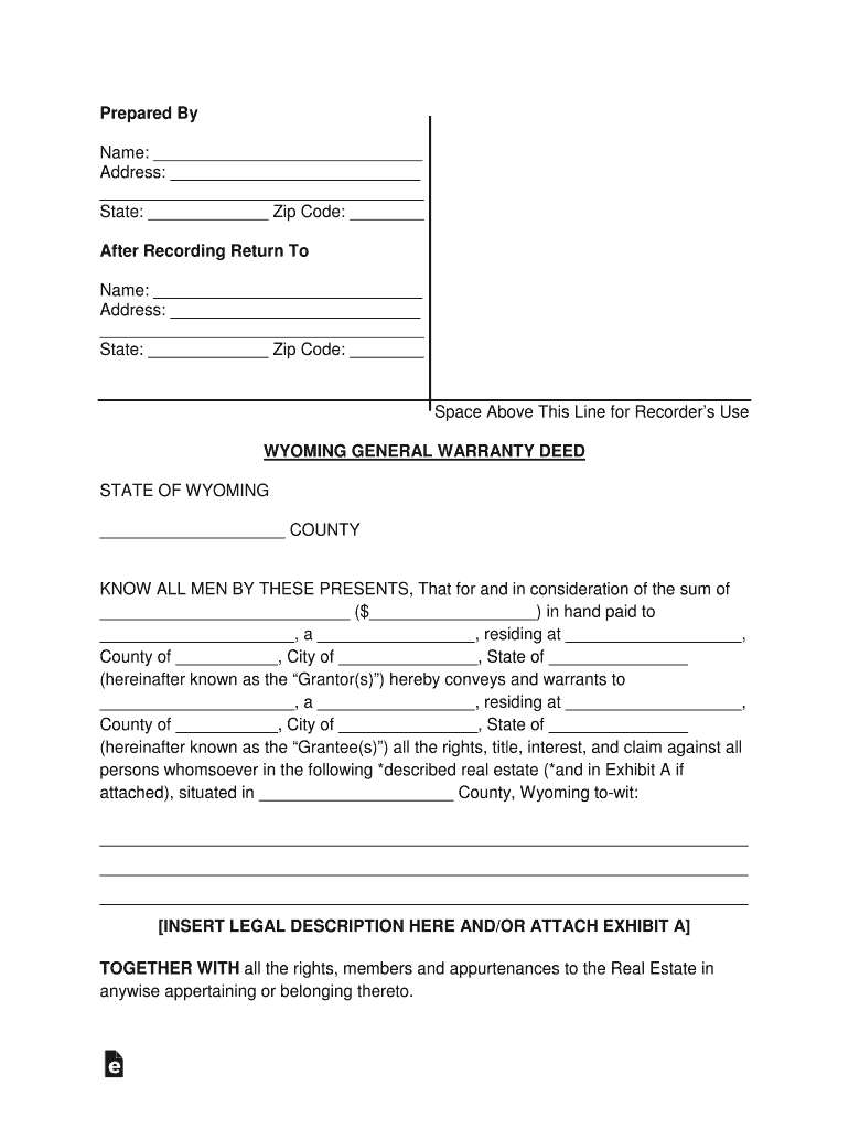 Wyoming General Warranty Deed Form Preview on Page 1