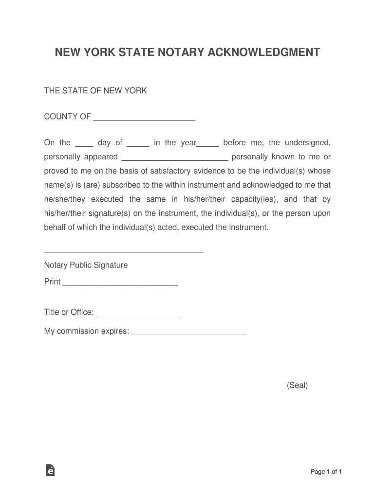 notary acknowledgement ny sample Preview on Page 1