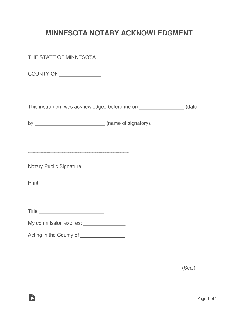 mn notary acknowledgement form Preview on Page 1