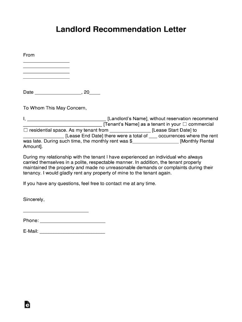 Landlord Recommendation Letter 2017 2022 Fill And Sign Printable 