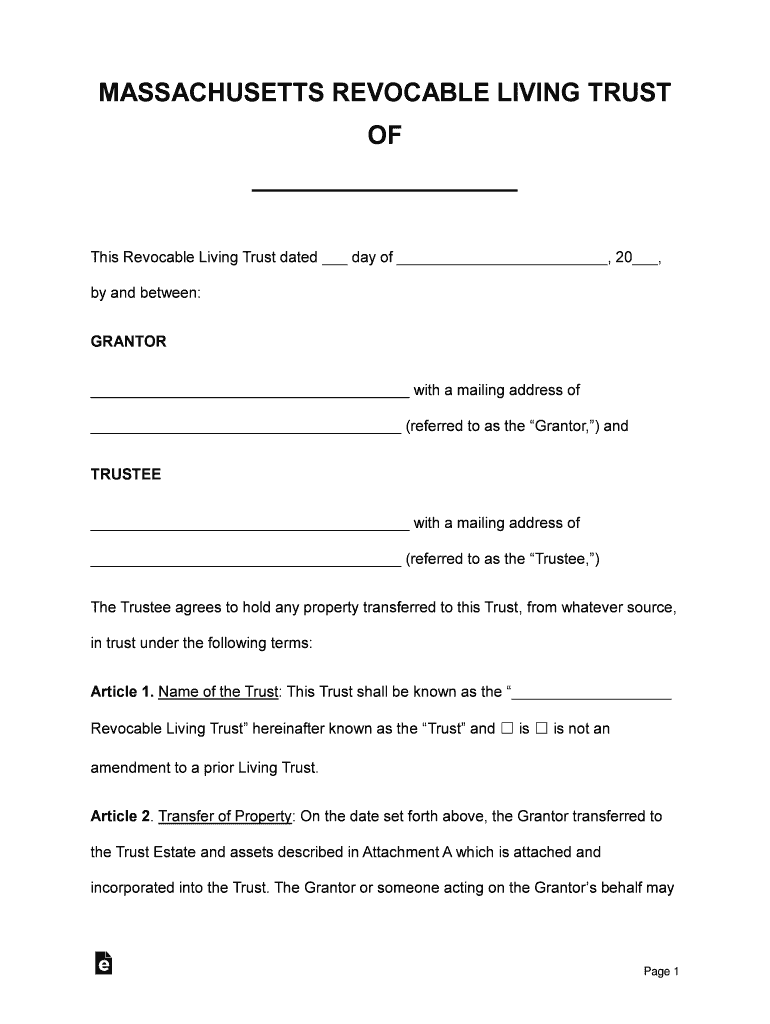 How to Create a Living Trust in Massachusetts Preview on Page 1