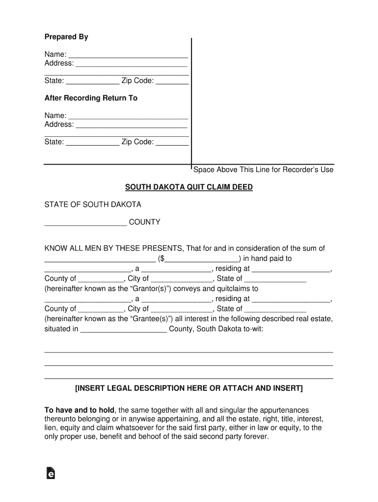 South Dakota Quit Claim Deed Form Preview on Page 1